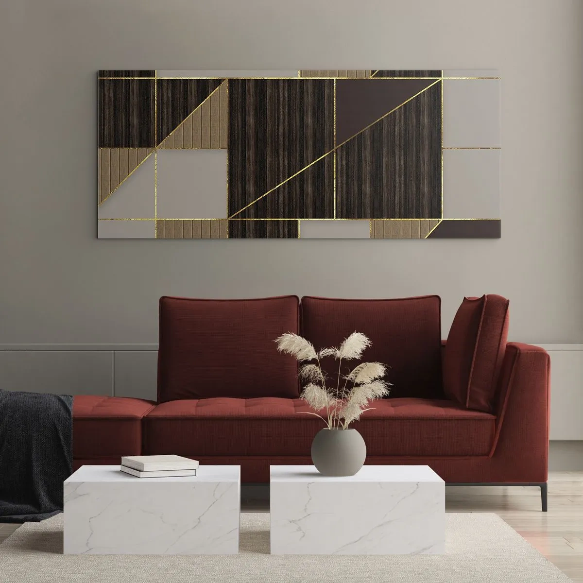 Quadro su vetro - Mosaico di marrone e oro - 100x40 cm