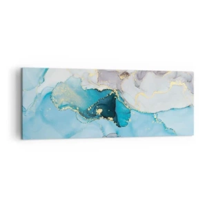 Quadro su tela - Stampe su Tela - Astrazione nei toni del blu e dell'oro con linee sottili - 140x50cm - Studio di incontro tra grigio e turchese - Decorazione murale moderna per soggiorno e camera da letto ARTTOR