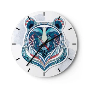 Orologio da parete - Orologio in Vetro - Orso colorato in stile geometrico su sfondo bianco - 30x30cm - Evviva la Groenlandia! - Decorazione murale moderna per soggiorno, cucina e camera da letto ARTTOR