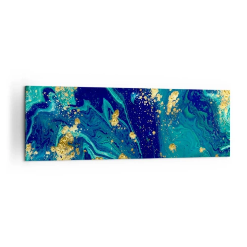 Quadro su tela - Stampe su Tela - Una composizione astratta con accenti blu, verdi e dorati. - 160x50cm - Petali di sole - Decorazione murale moderna per soggiorno e camera da letto ARTTOR