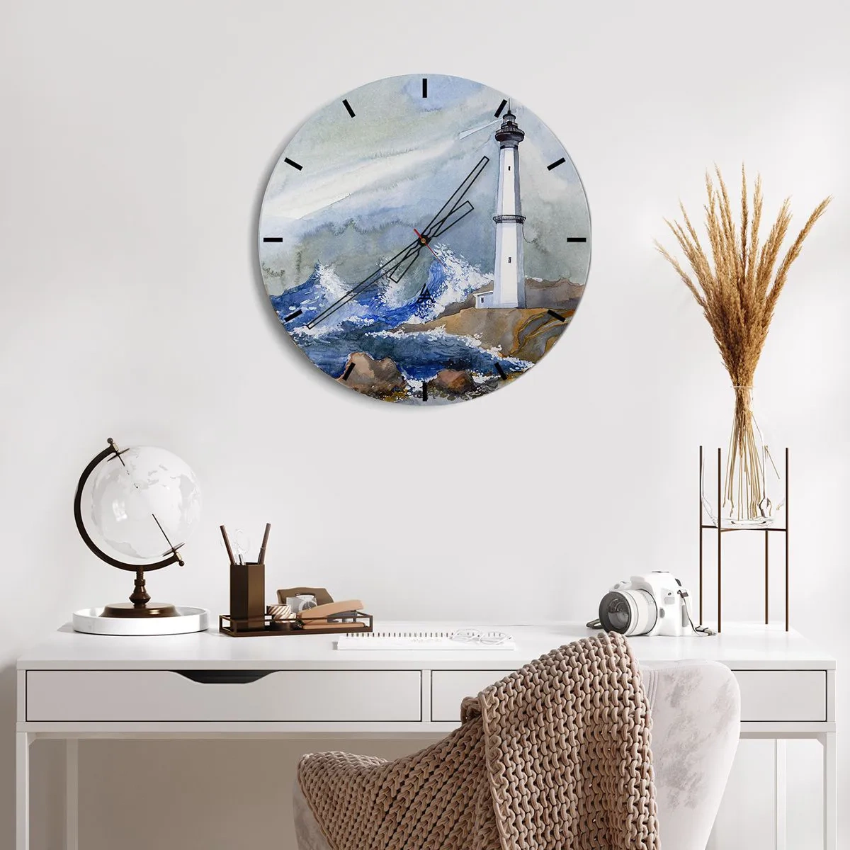 Orologio da parete - Orologio in Vetro - Un faro sopra un mare in tempesta - 30x30cm - Contro il buio e le burrasche - Decorazione murale moderna per soggiorno, cucina e camera da letto ARTTOR