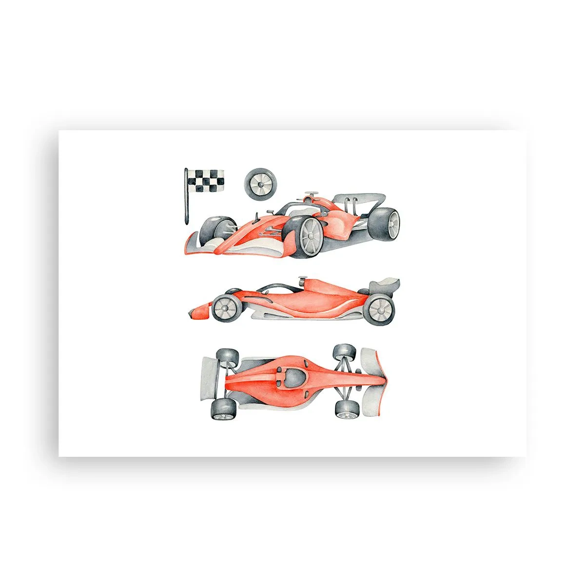 Poster - Un'auto da corsa rossa con una bandiera a scacchi - 100x70cm - Inseguendo i sogni - Decorazione murale moderna per soggiorno e camera da letto ARTTOR