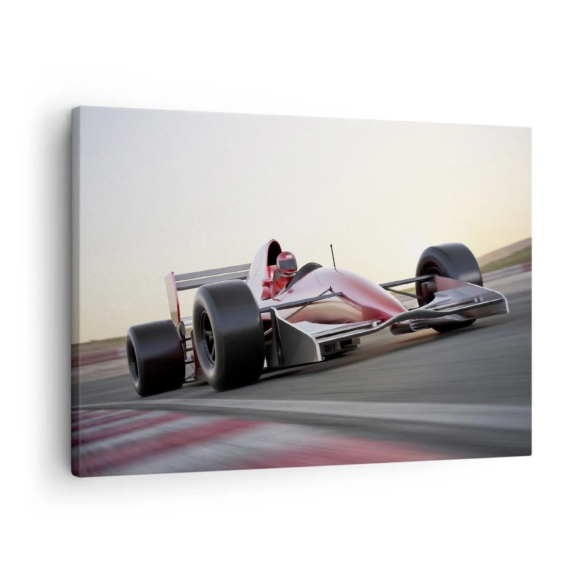 Quadro su tela - Stampe su Tela - Una macchina rossa di Formula 1 su una pista da corsa mentre guida - 70x50cm - Sempre vincente - Decorazione murale moderna per soggiorno e camera da letto ARTTOR