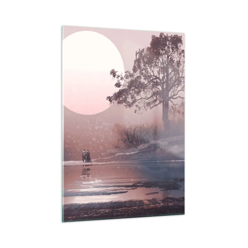 Quadro su vetro - Un paesaggio magico con un albero, una luna e delle figure - 50x70cm - Meraviglie della notte - Decorazione murale moderna per soggiorno e camera da letto ARTTOR