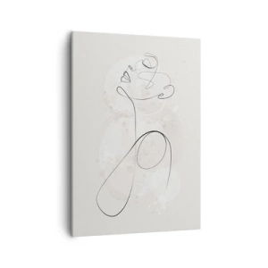 Quadro su tela - Stampe su Tela - Contorno del viso minimalista con un fiore su uno sfondo chiaro - 50x70cm - La spirale della bellezza - Decorazione murale moderna per soggiorno e camera da letto ARTTOR