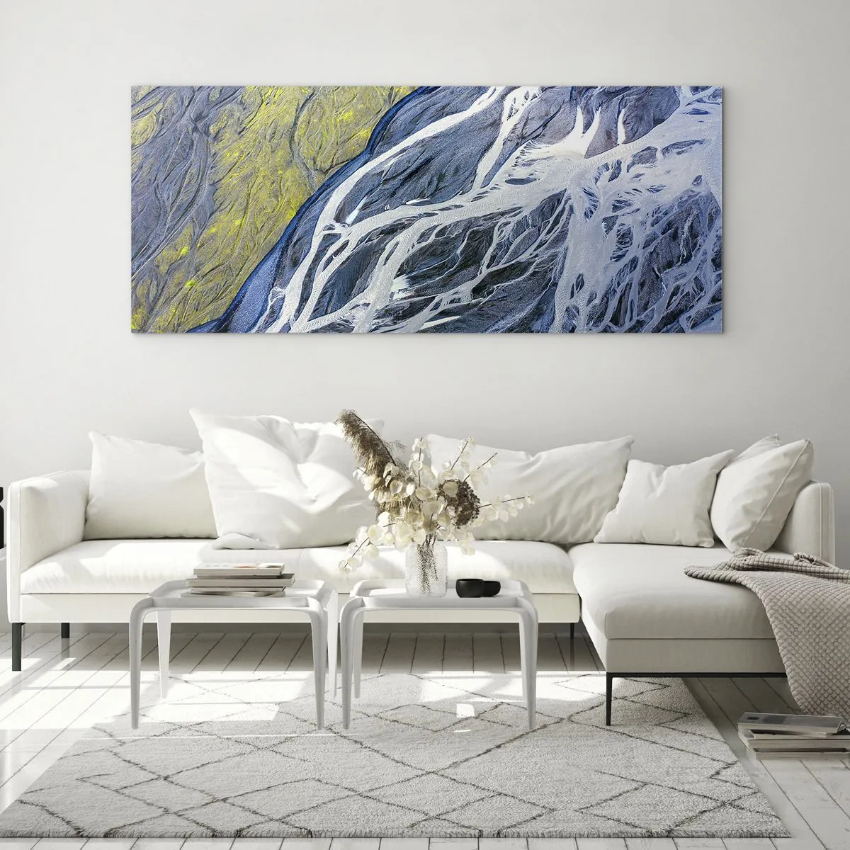 Quadro su vetro - Vista astratta a volo d'uccello dei letti tortuosi dei fiumi - 120x50cm - Le pitture rupestri della natura - Decorazione murale moderna per soggiorno e camera da letto ARTTOR