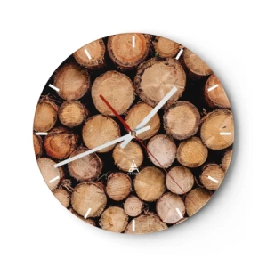 Orologio da parete - Orologio in Vetro - Tronchi d'albero tagliati disposti in una composizione naturale - 30x30cm - Nuovo inizio - Decorazione murale moderna per soggiorno, cucina e camera da letto ARTTOR