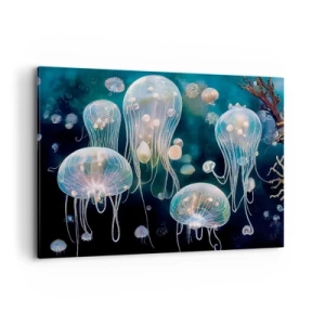Quadro su tela - Stampe su Tela - Delicate meduse nel mondo sottomarino - 100x70cm - Danza sottomarina - Decorazione murale moderna per soggiorno e camera da letto ARTTOR