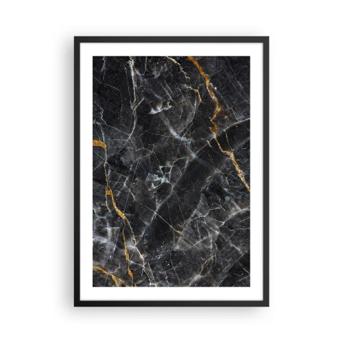Poster in cornice nera - Marmo nero con sottili venature dorate in un'elegante cornice - 50x70cm - La vita interiore delle pietre - Decorazione murale moderna per soggiorno e camera da letto ARTTOR