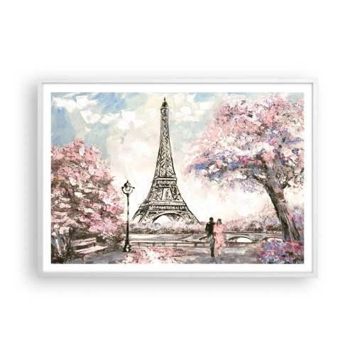 Poster in cornice bianca - Passeggiata a Parigi in aprile - 100x70 cm