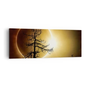 Quadro su tela - Stampe su Tela - Eclissi solare con la sagoma di un albero in primo piano - 140x50cm - Eclissi totale - Decorazione murale moderna per soggiorno e camera da letto ARTTOR