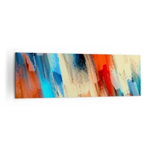 Quadro su tela - Stampe su Tela - Pennellata astratta nei toni del blu e dell'arancione - 160x50cm - Cascata di colori - Decorazione murale moderna per soggiorno e camera da letto ARTTOR