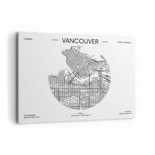 Quadro su tela - Stampe su Tela - Una mappa di Vancouver in stile minimalista in bianco e nero - 100x70cm - Anatomia Vancouver - Decorazione murale moderna per soggiorno e camera da letto ARTTOR