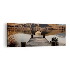 Quadro su tela - Stampe su Tela - Un molo di legno su un lago circondato da pittoresche colline - 140x50cm - Paesaggio nel silenzio - Decorazione murale moderna per soggiorno e camera da letto ARTTOR