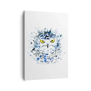 Quadro su tela - Stampe su Tela - Ritratto astratto di un gufo nei colori blu e giallo - 50x70cm - Dritto negli occhi - Decorazione murale moderna per soggiorno e camera da letto ARTTOR