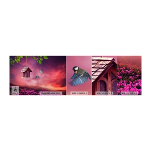 Campione di Fotomurale Adesivo Deluxe Sticker - Invito a cena - Paesaggio, Fiori, Casetta per gli uccelli - 100x30 cm