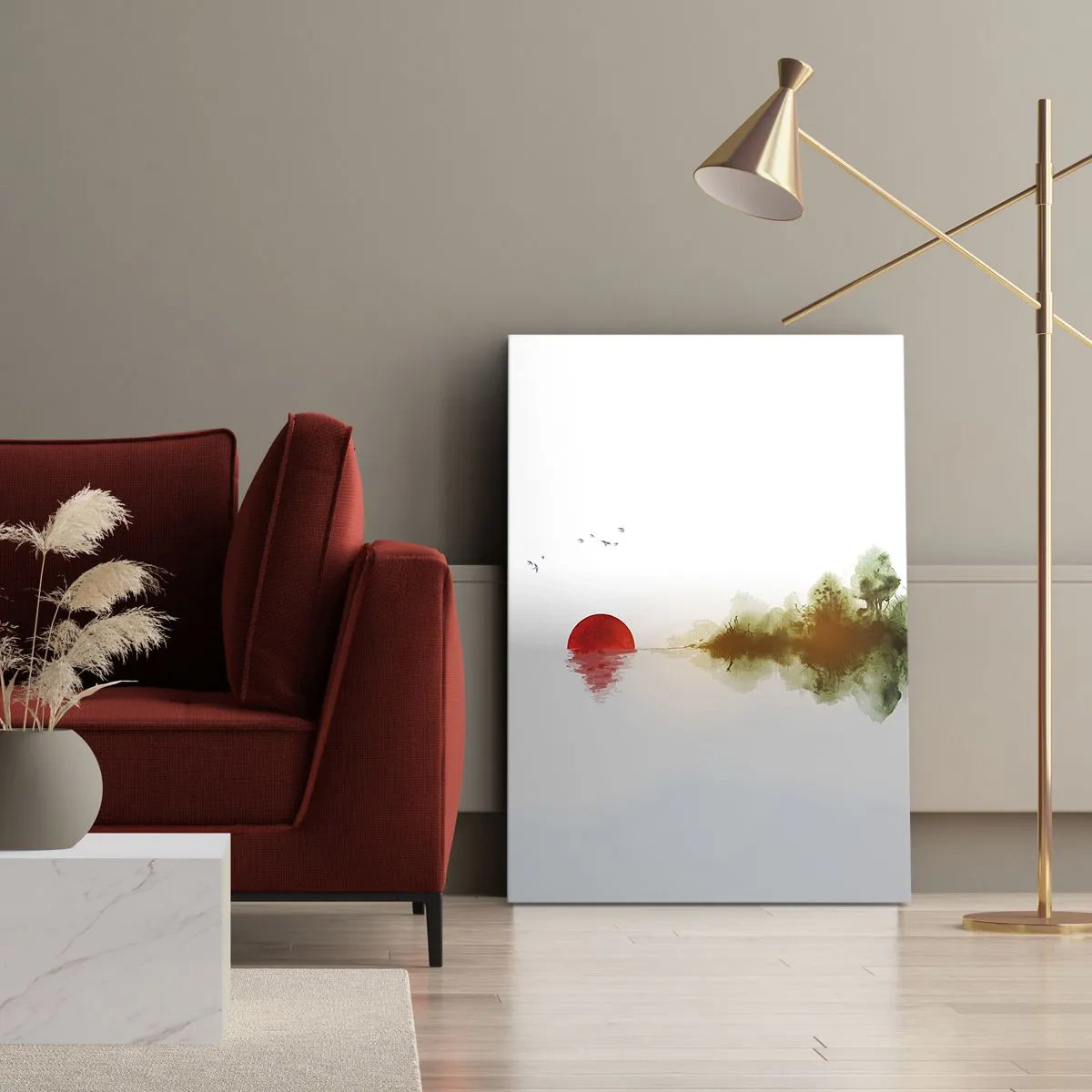 Quadro su tela - Stampe su Tela - Tramonto astratto su un lago con riflesso - 50x70cm - Promessa di pace - Decorazione murale moderna per soggiorno e camera da letto ARTTOR