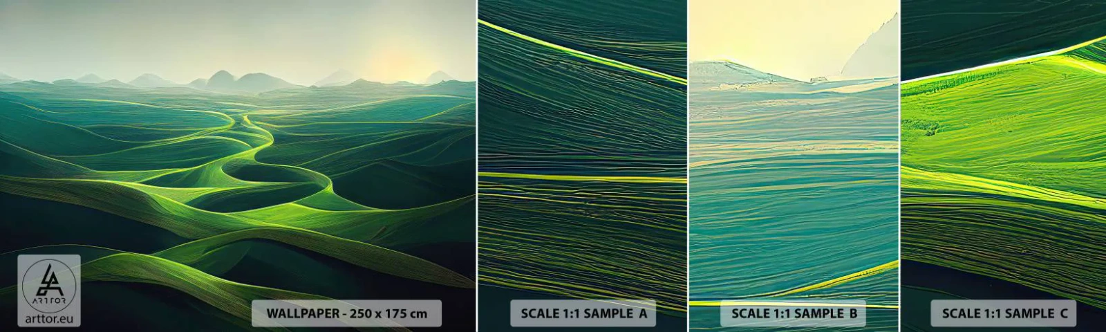 Campione Di Fotomurale Standard Eco - Nelle valli verdi - Paesaggio, Prato, Valli - 100x30 cm