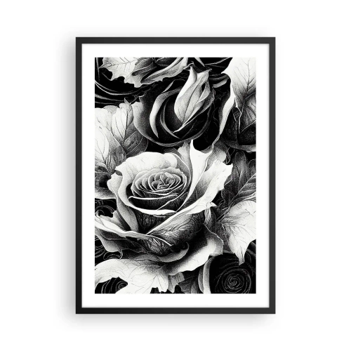 Poster in cornice nera - Una composizione di rose in bianco e nero con chiaroscuri espressivi - 50x70cm - Sempre regina - Decorazione murale moderna per soggiorno e camera da letto ARTTOR