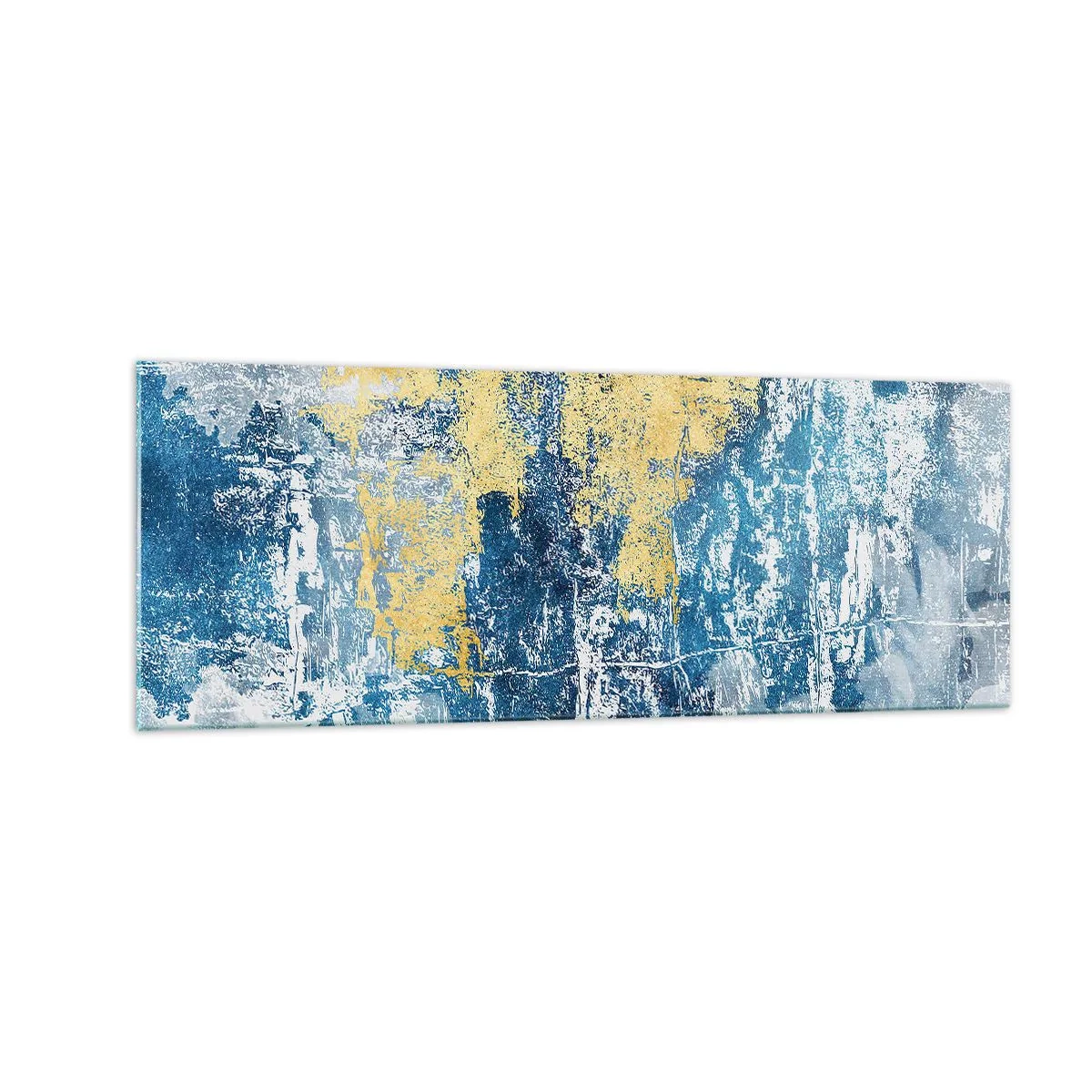 Quadro su vetro - Astrazione nei toni del blu e del giallo - 140x50cm - Astrazione piena di ottimismo - Decorazione murale moderna per soggiorno e camera da letto ARTTOR