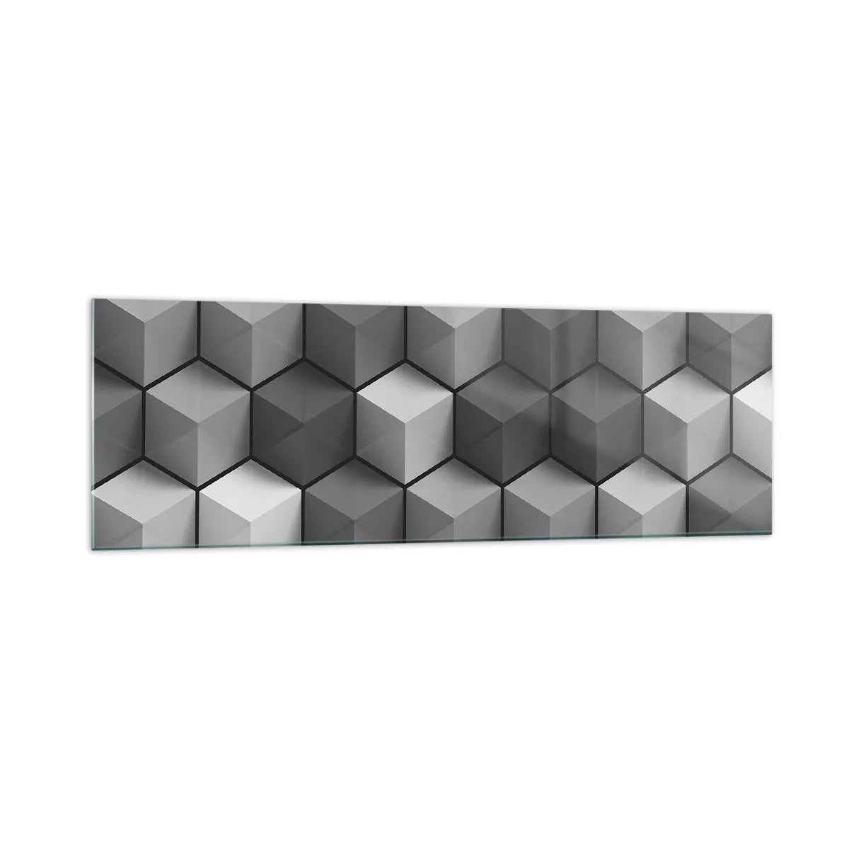 Quadro su vetro - Composizione geometrica di cubi nelle tonalità del grigio e del nero - 160x50cm - Puzzle cubista - Decorazione murale moderna per soggiorno e camera da letto ARTTOR