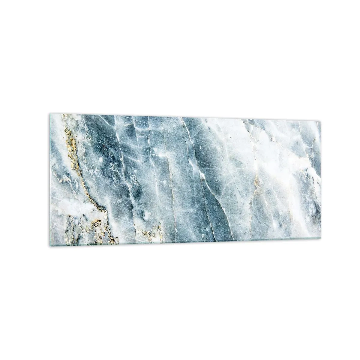 Quadro su vetro - Texture marmorea nei toni del blu e del bianco - 120x50cm - Mondo di ghiaccio - Decorazione murale moderna per soggiorno e camera da letto ARTTOR