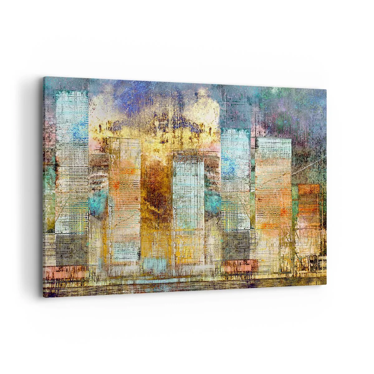 Quadro su tela - Stampe su Tela - Grattacieli astratti in stile industriale - 100x70cm - Metropoli nel sole - Decorazione murale moderna per soggiorno e camera da letto ARTTOR