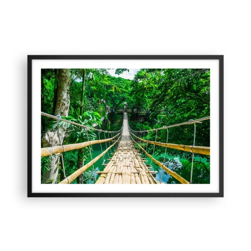 Poster in cornice nera - Un ponte sospeso di bambù immerso nel verde - 70x50cm - Ponte sospeso sopra il verde - Decorazione murale moderna per soggiorno e camera da letto ARTTOR