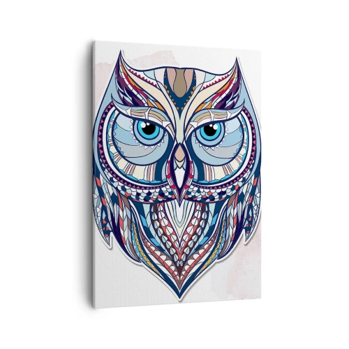 Quadro su tela - Stampe su Tela - Gufo geometrico nei toni del blu e del beige - 50x70cm - Gufo artistico decorativo - Decorazione murale moderna per soggiorno e camera da letto ARTTOR
