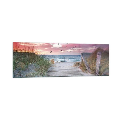 Quadro su vetro - Sentiero in legno sulla spiaggia al tramonto rosa - 160x50cm - Impressioni baltiche - Decorazione murale moderna per soggiorno e camera da letto ARTTOR