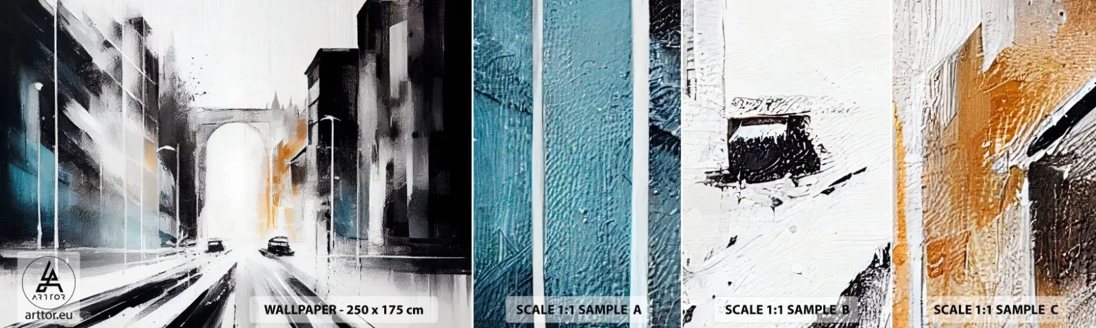 Campione Di Fotomurale Standard Eco - Studio di città: architettura e movimento - Architettura, Paesaggio, Strada - 100x30 cm