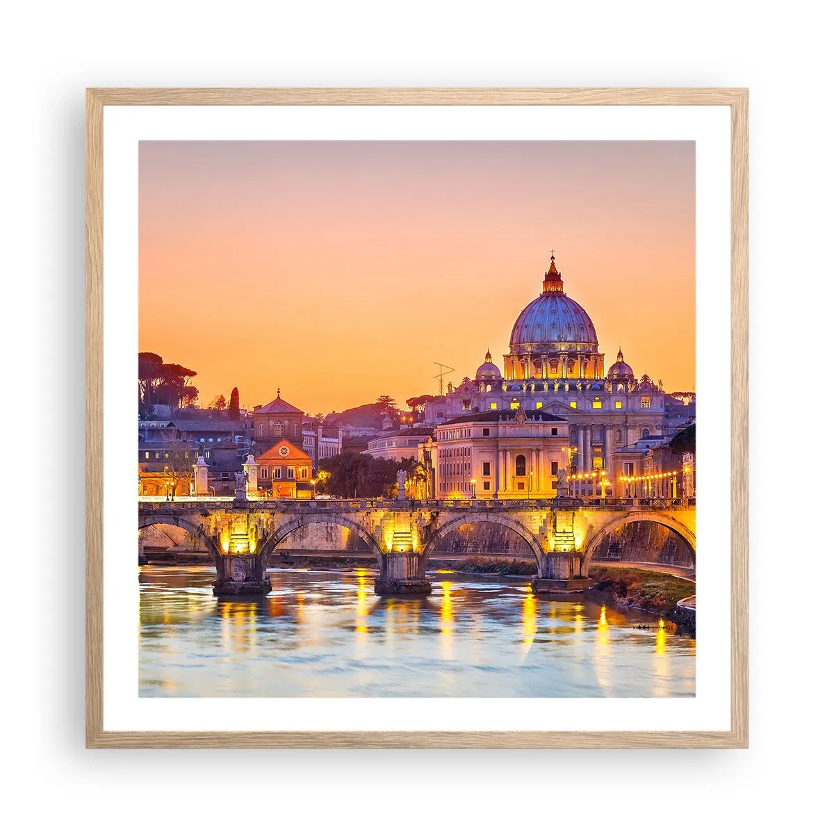 Poster in cornice rovere chiaro - Tramonto sulla Città Eterna - 60x60 cm