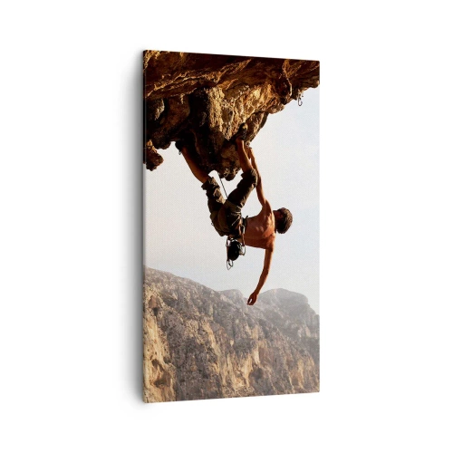 Quadro su tela - Stampe su Tela - Il mondo ristretto in una mano sul bordo del masso - 45x80 cm
