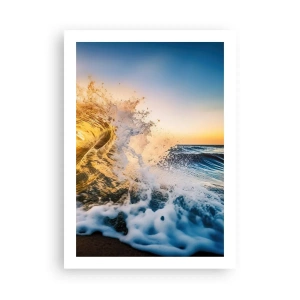 Poster - Un'onda marina dinamica che si infrange sulla riva al tramonto - 50x70cm - Gioco sulla sabbia - Decorazione murale moderna per soggiorno e camera da letto ARTTOR