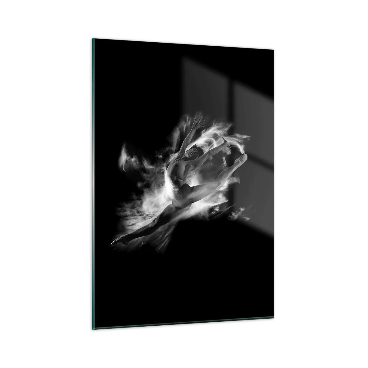 Quadro su vetro - Silhouette in bianco e nero di una ballerina in movimento dinamico - 50x70cm - Fermo in volo - Decorazione murale moderna per soggiorno e camera da letto ARTTOR