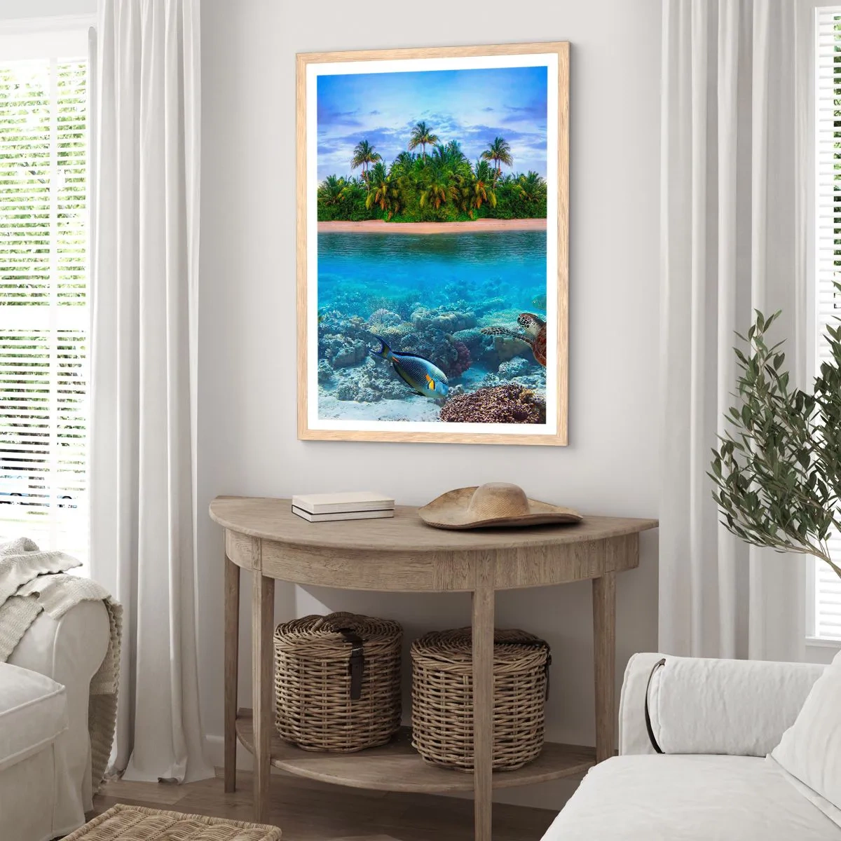 Poster in cornice rovere chiaro - L'isola del paradiso dà il benvenuto - 61x91 cm