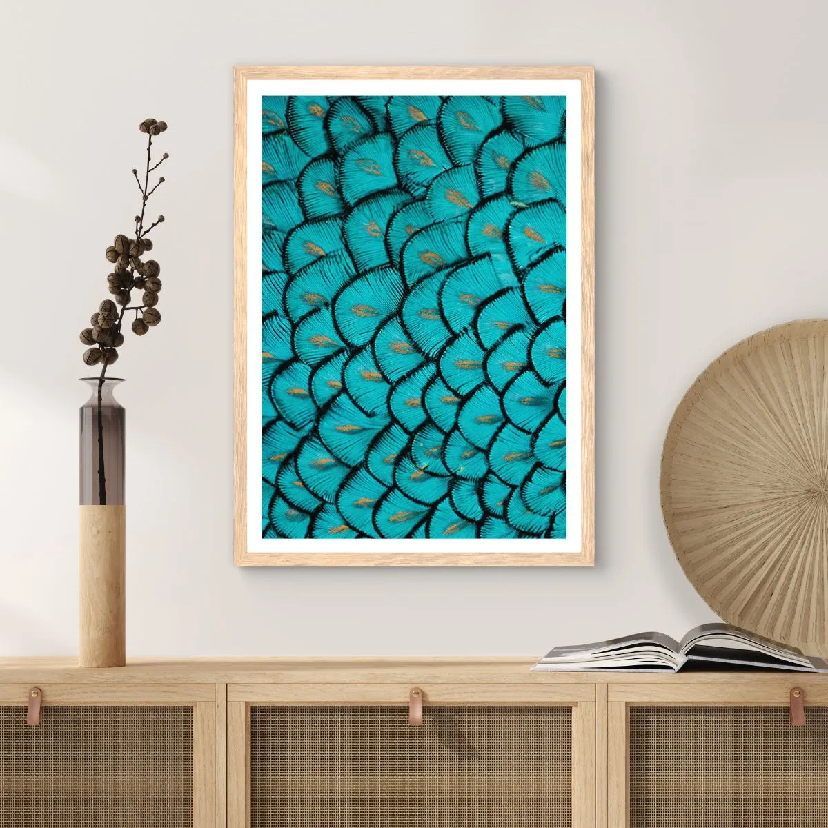 Poster in cornice rovere chiaro - La grande festa delle piume - 40x50 cm