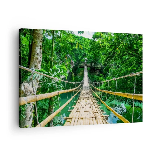 Quadro su tela - Stampe su Tela - Un ponte sospeso di bambù immerso nel verde - 70x50cm - Ponte sospeso sopra il verde - Decorazione murale moderna per soggiorno e camera da letto ARTTOR