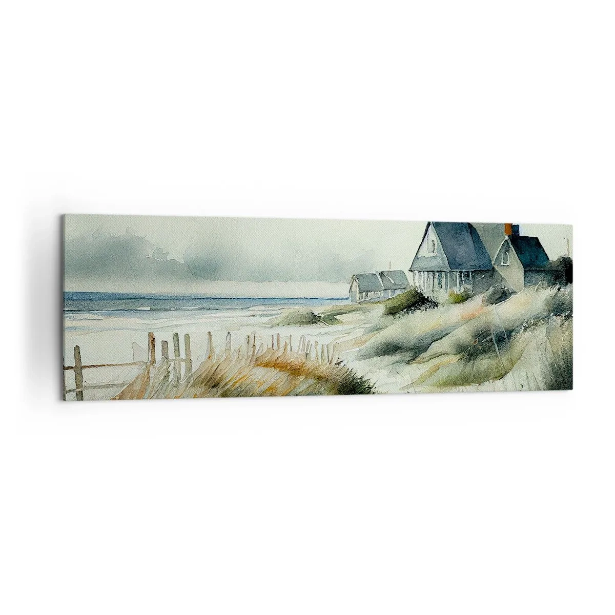 Quadro su tela - Stampe su Tela - Una casa al mare circondata dal prato e con vista sul mare - 160x50cm - Lontano dal caos - Decorazione murale moderna per soggiorno e camera da letto ARTTOR