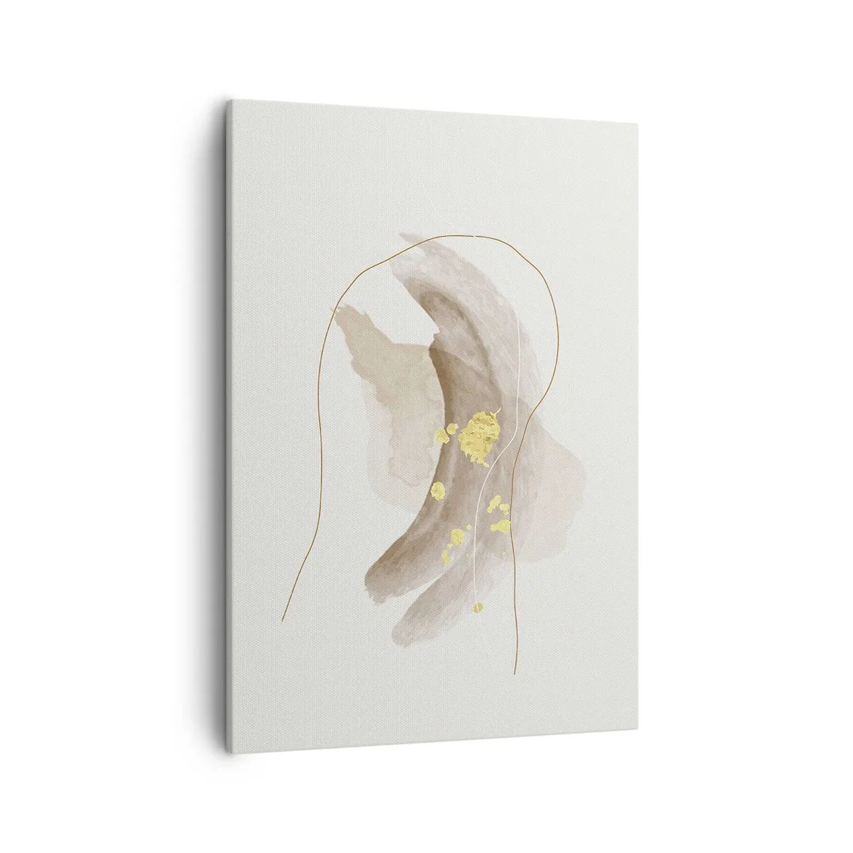 Quadro su tela - Stampe su Tela - Una composizione astratta nei toni del beige e dell'oro. - 50x70cm - Incontro nello spazio - Decorazione murale moderna per soggiorno e camera da letto ARTTOR