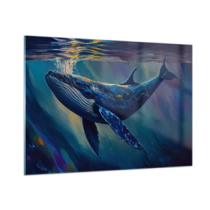 Quadro su vetro - Una balena che galleggia sott'acqua alla luce del sole - 100x70cm - Benvenuti nel mio mondo - Decorazione murale moderna per soggiorno e camera da letto ARTTOR