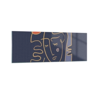 Quadro su vetro - Ritratto astratto del viso in stile minimalista - 140x50cm - Pensierosa - Decorazione murale moderna per soggiorno e camera da letto ARTTOR