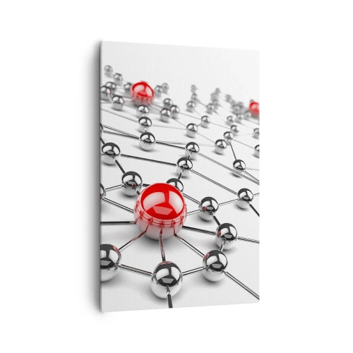 Quadro su tela - Stampe su Tela - Una rete di palline metalliche con accenti rossi - 80x120cm - Rete argentea - Decorazione murale moderna per soggiorno e camera da letto ARTTOR