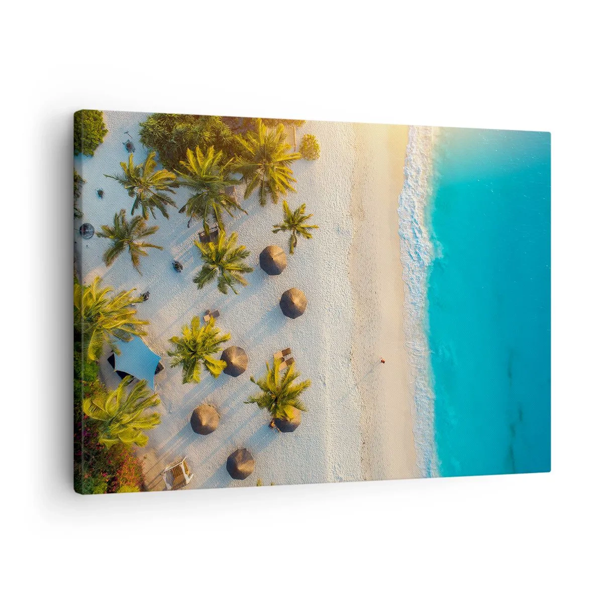 Quadro su tela - Stampe su Tela - Vista di una spiaggia tropicale con palme e mare turchese - 70x50cm - Benvenuti in paradiso - Decorazione murale moderna per soggiorno e camera da letto ARTTOR