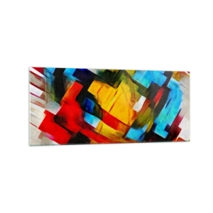 Quadro su vetro - Composizione geometrica astratta in colori vivaci - 120x50cm - Intreccio multicolore - Decorazione murale moderna per soggiorno e camera da letto ARTTOR