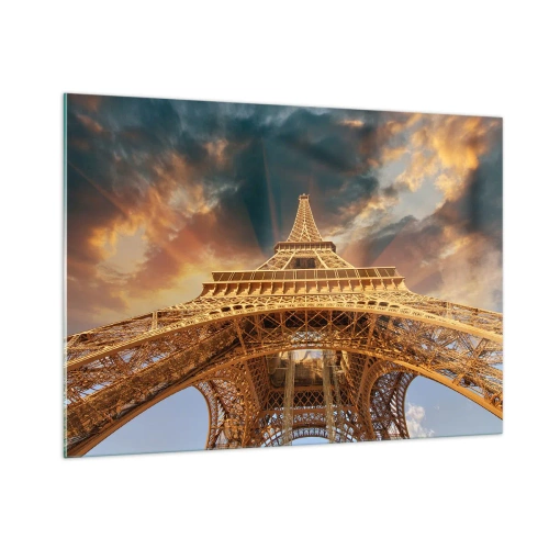 Quadro su vetro - La Torre Eiffel ripresa da una prospettiva a occhio di verme - 100x70cm - Come gli uomini hanno raggiunto il cielo - Decorazione murale moderna per soggiorno e camera da letto ARTTOR