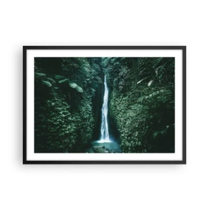 Poster in cornice nera - Una cascata circondata da una fitta vegetazione tropicale - 70x50cm - Terme tropicali - Decorazione murale moderna per soggiorno e camera da letto ARTTOR