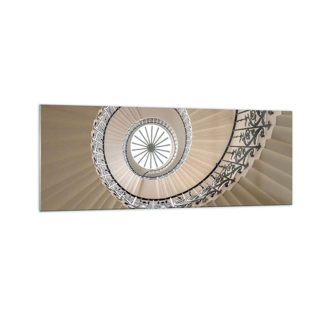 Quadro su vetro - Scala a chiocciola con elegante approccio geometrico - 140x50cm - Al centro della chiocciola - Decorazione murale moderna per soggiorno e camera da letto ARTTOR