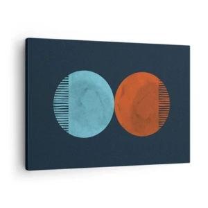 Quadro su tela - Stampe su Tela - Design minimalista a due ruote in blu e arancione - 70x50cm - Solo geometria? - Decorazione murale moderna per soggiorno e camera da letto ARTTOR