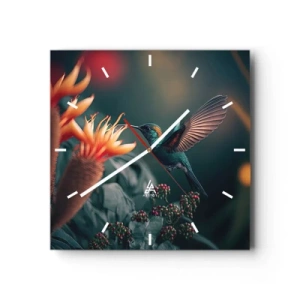 Orologio da parete - Orologio in Vetro - Un colibrì colorato tra i fiori su uno sfondo naturale - 30x30cm - Una vita davvero a colori - Decorazione murale moderna per soggiorno e camera da letto ARTTOR